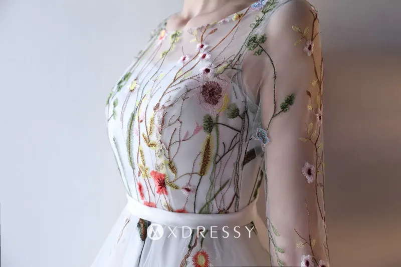 illusion neck knee length half sleeve floral white party dress
