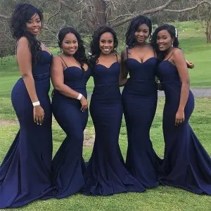 sweetheart navy blue mermaid bridesmaid dresses
