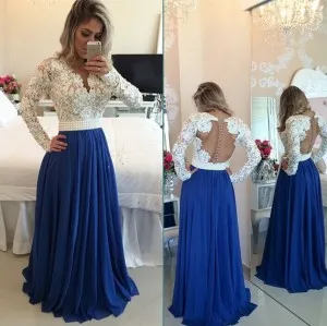 white blue two tone illusion open back prom gown
