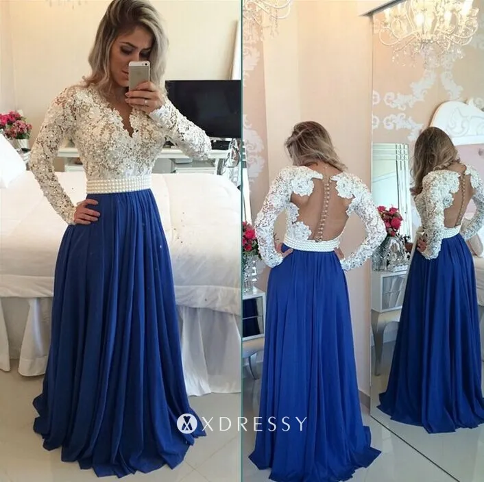 white blue two tone illusion open back prom gown white blue two tone illusion open back prom gown