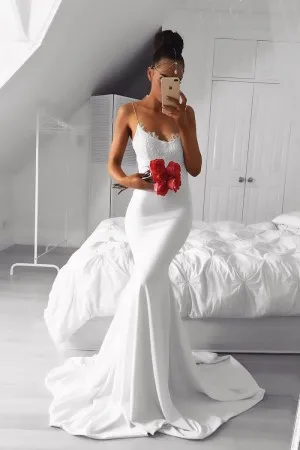 spaghetti straps lace spandex mermaid formal dress