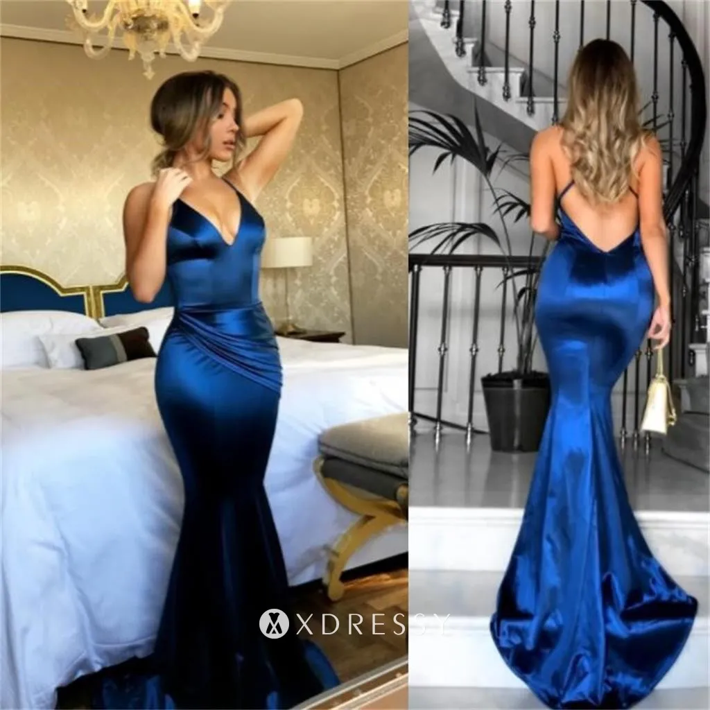 draped azure blue backless mermaid formal gown draped azure blue backless mermaid formal gown