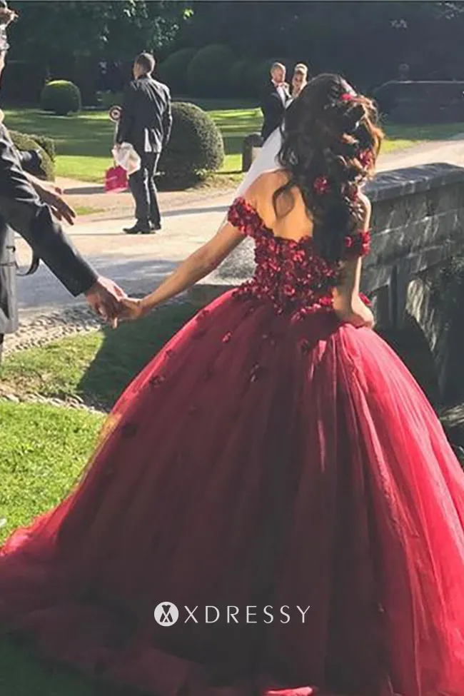 low back floral red tulle engagement ball gown low back floral red tulle engagement ball gown