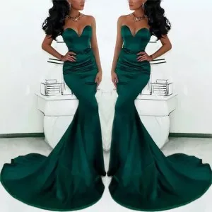 strapless dark green slim fit mermaid prom dress