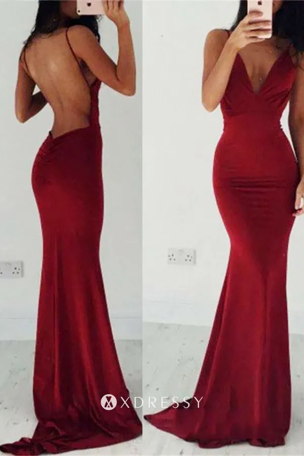 sexy backless V neck ruby jersey mermaid prom gown sexy backless V neck ruby jersey mermaid prom gown