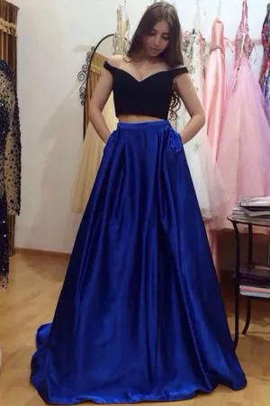 black royal blue two piece two tone formal gown