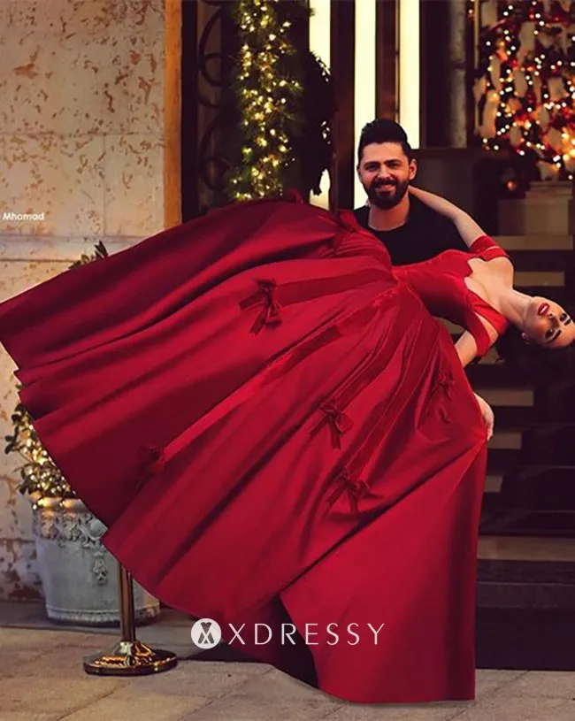 bow applique dark red satin engagement ball gown bow applique dark red satin engagement ball gown