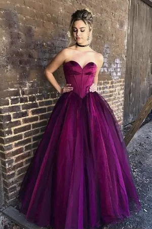 strapless sweetheart magenta Quinceaera ball gown