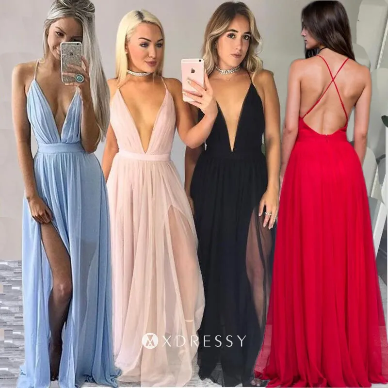 sheer chiffon split backless A line long prom dress sheer chiffon split backless A line long prom dress