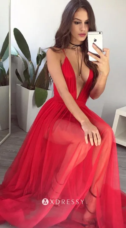 sheer red chiffon split backless prom dress sheer red chiffon split backless prom dress