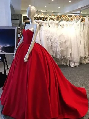 strapless sweetheart red long Quinceaera ballgown