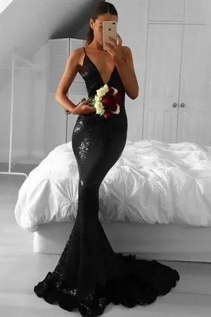 sparkly black sequin slim fit mermaid formal dress