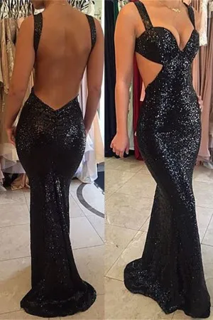black sequin cut out backless slim fit prom gown
