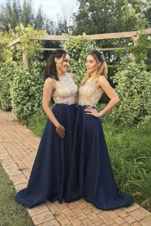 nude lace navy satin sleeveless bridesmaid dresses