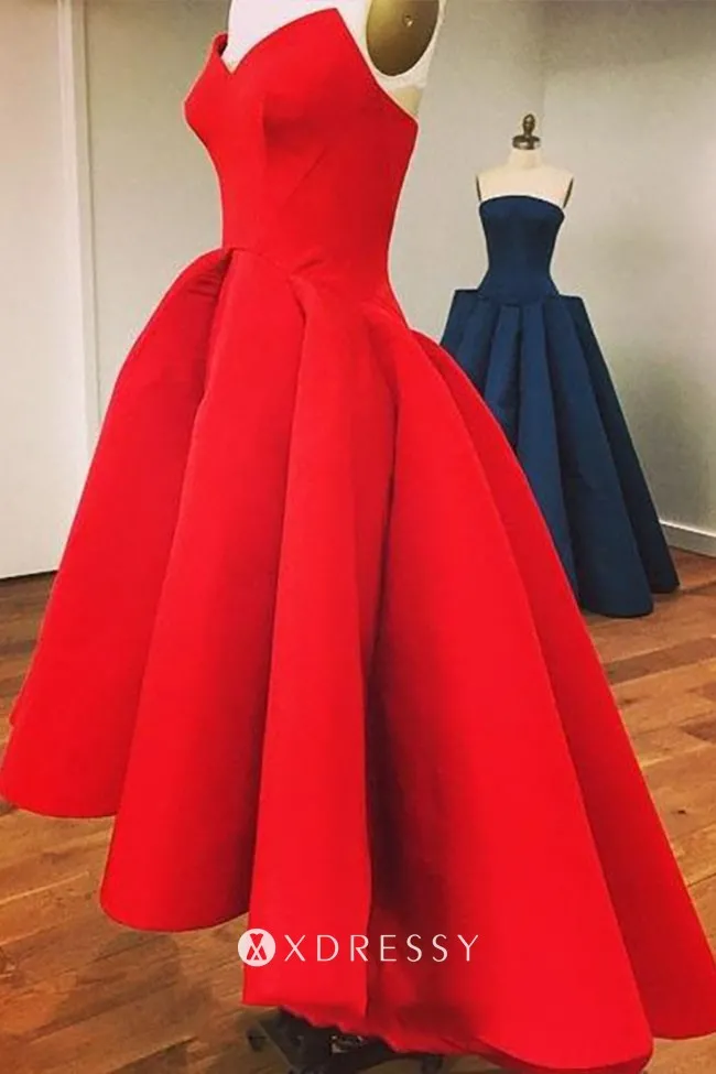 V neck draped high low red cocktail gown