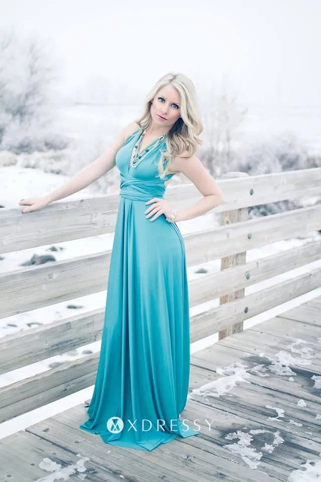 blue jersey halter dress