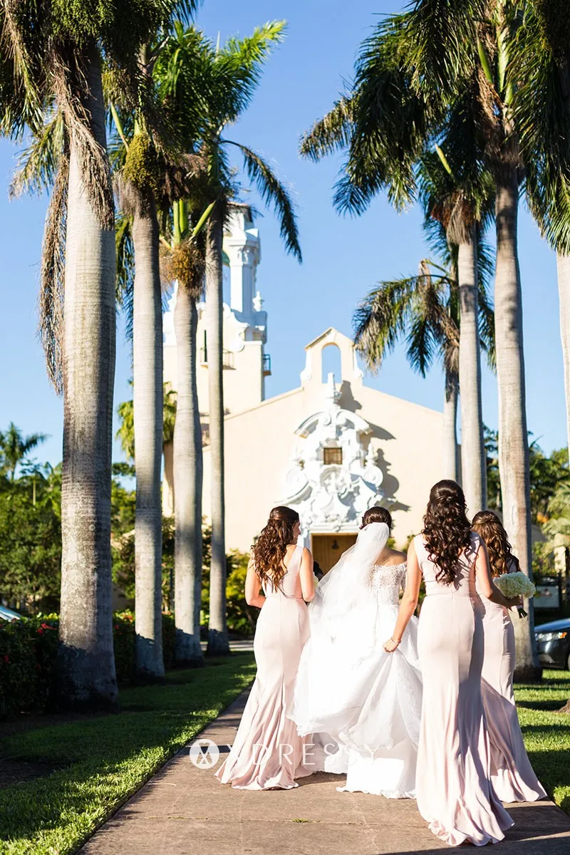 V back nude spandex mermaid bridesmaid dresses