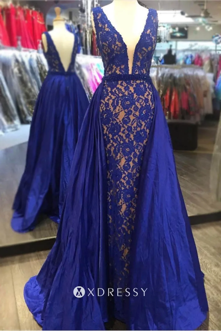 sleeveless royal blue lace sheath with long satin overskirt sleeveless royal blue lace sheath with long satin overskirt