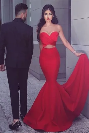 strapless cut out crimson trumpet engagement dress
