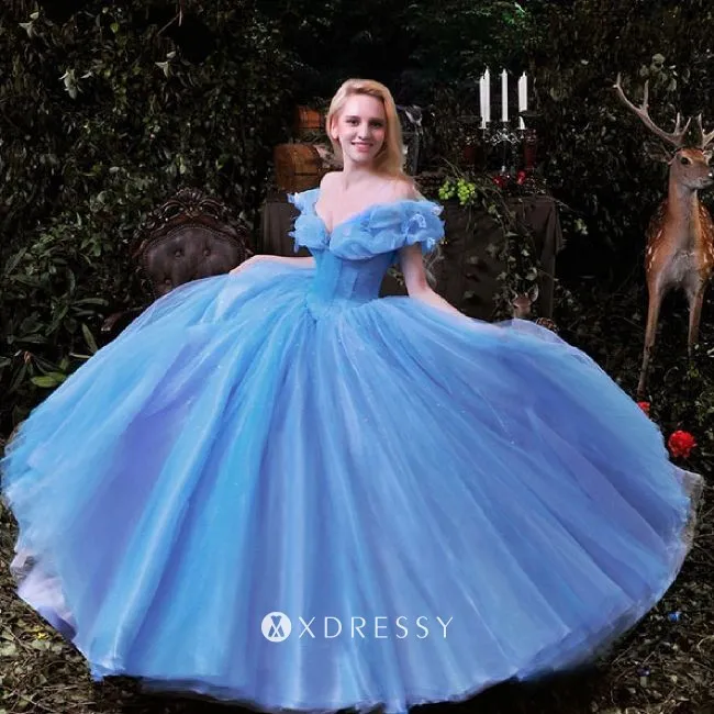 off the shoulder ice blue formal ball gown