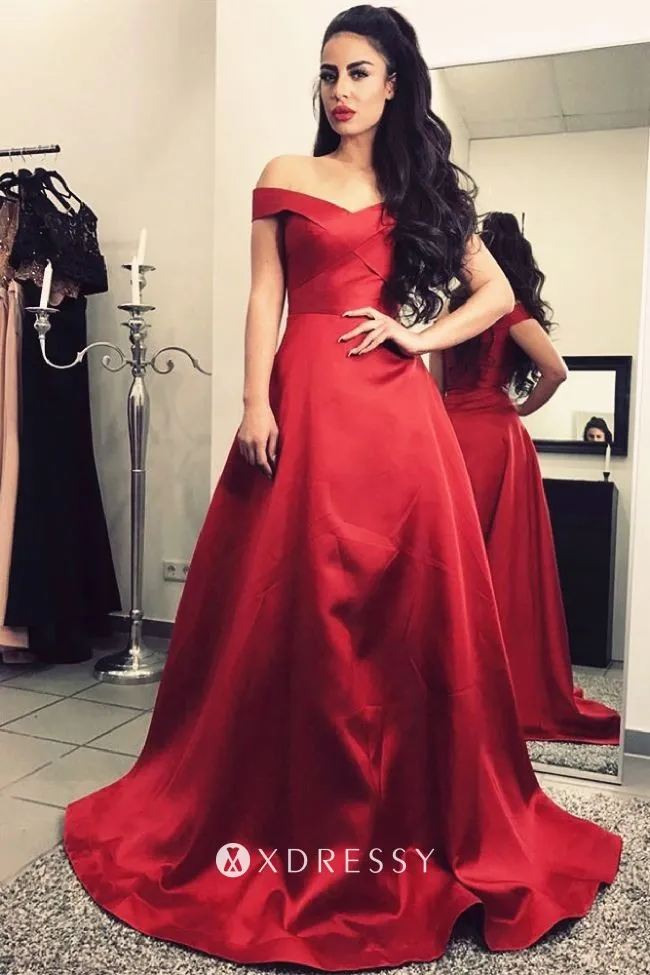 thumbnail image 2 of Off-Shoulder Satin Prom Dress - Ball Gown With Slits Chocolate Size 8 2 of 10