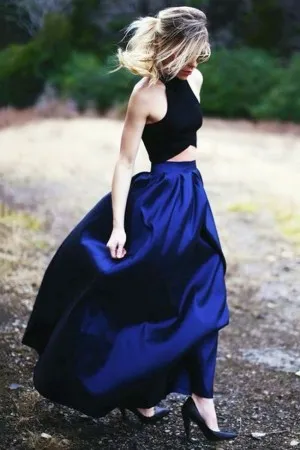 midnight navy royal blue cool two piece prom dress