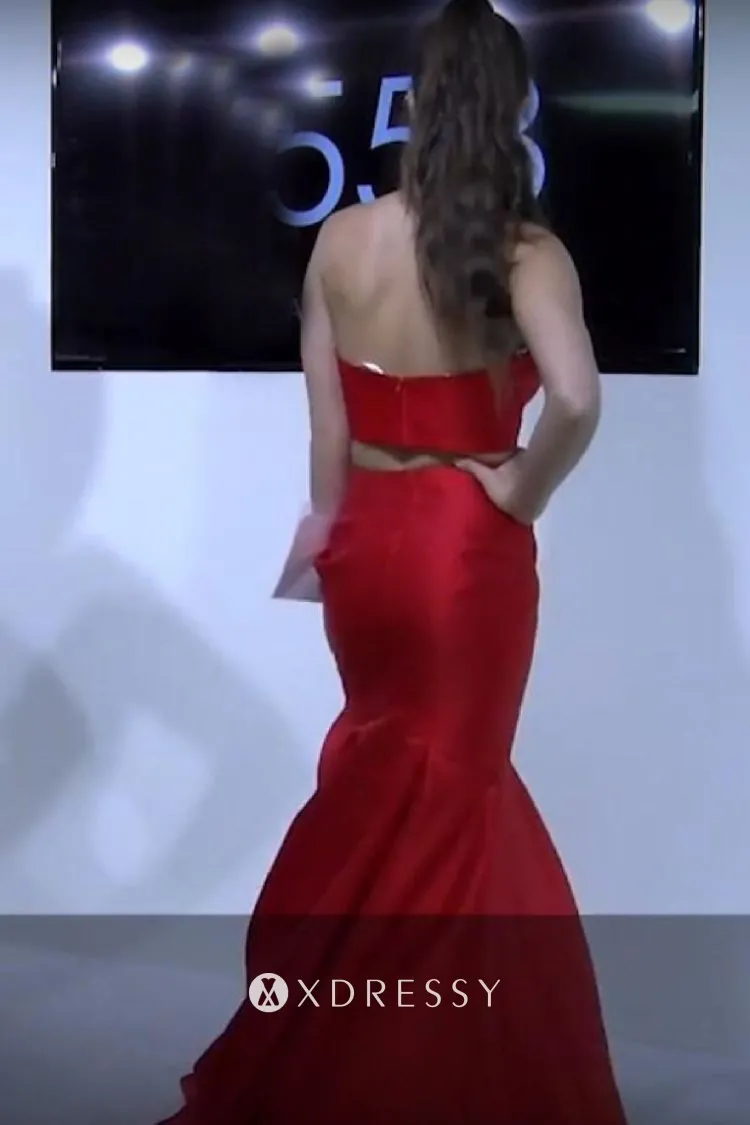 strapless sweetheart two piece red satin trumpet long prom dress strapless sweetheart two piece red satin trumpet long prom dress