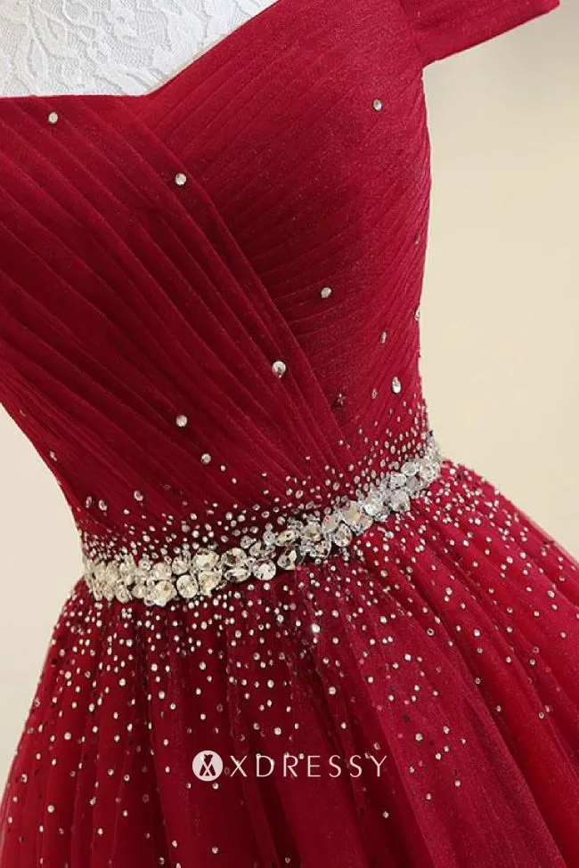 beaded waist ruby red off the shoulder prom dress beaded waist ruby red off the shoulder prom dress