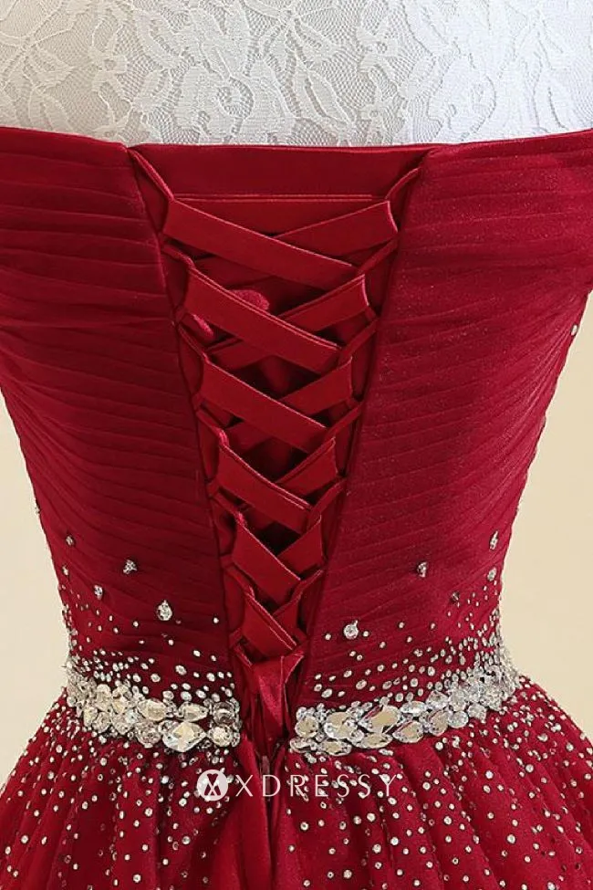 lace up back off the shoulder beaded waist red prom dress lace up back off the shoulder beaded waist red prom dress