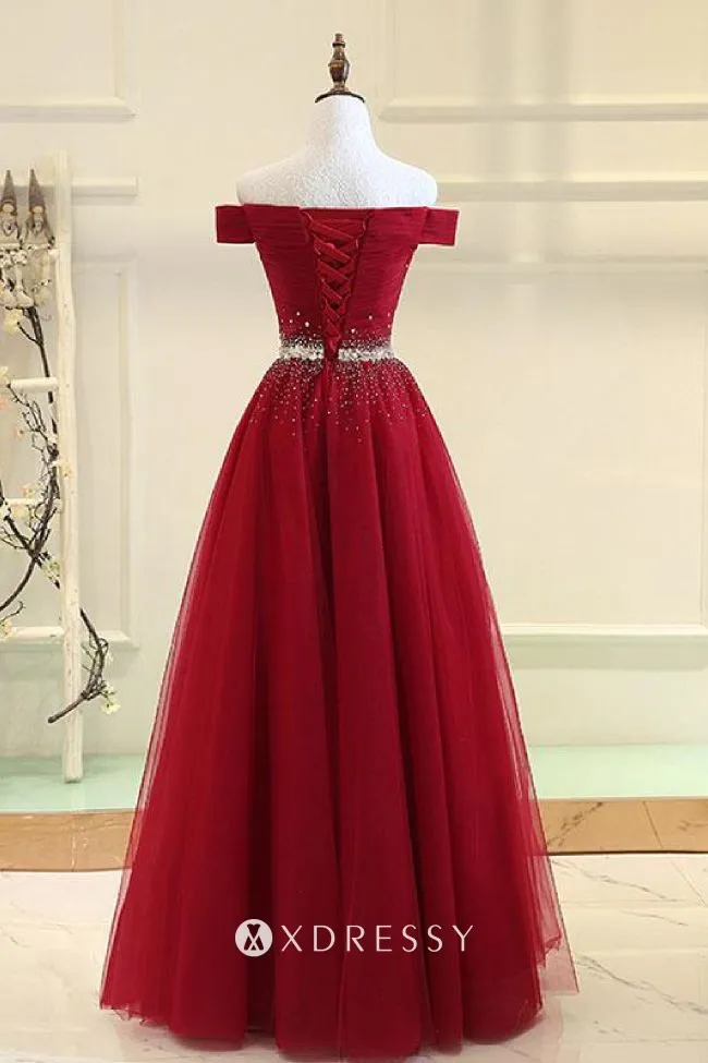 red off the shoulder beaded waist prom dress red off the shoulder beaded waist prom dress