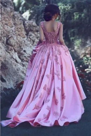 lace appliqued candy pink ballgown engagement gown