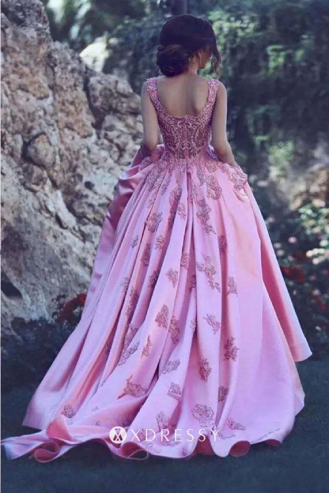 Lace Appliqued Candy Pink Ballgown Engagement Gown Xdressy
