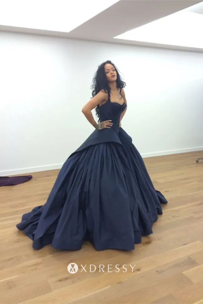 midnight navy taffeta sweetheart prom ball gown