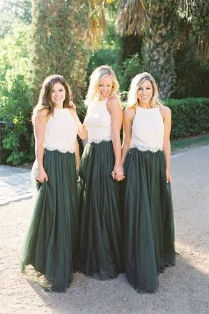 ivory lace green tulle casual bridesmaid dresses