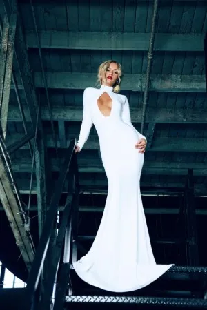 high neck long sleeve cut out white formal dress
