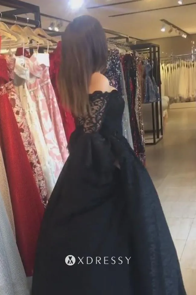 Black Lace Off-shoulder Sleeved Formal 