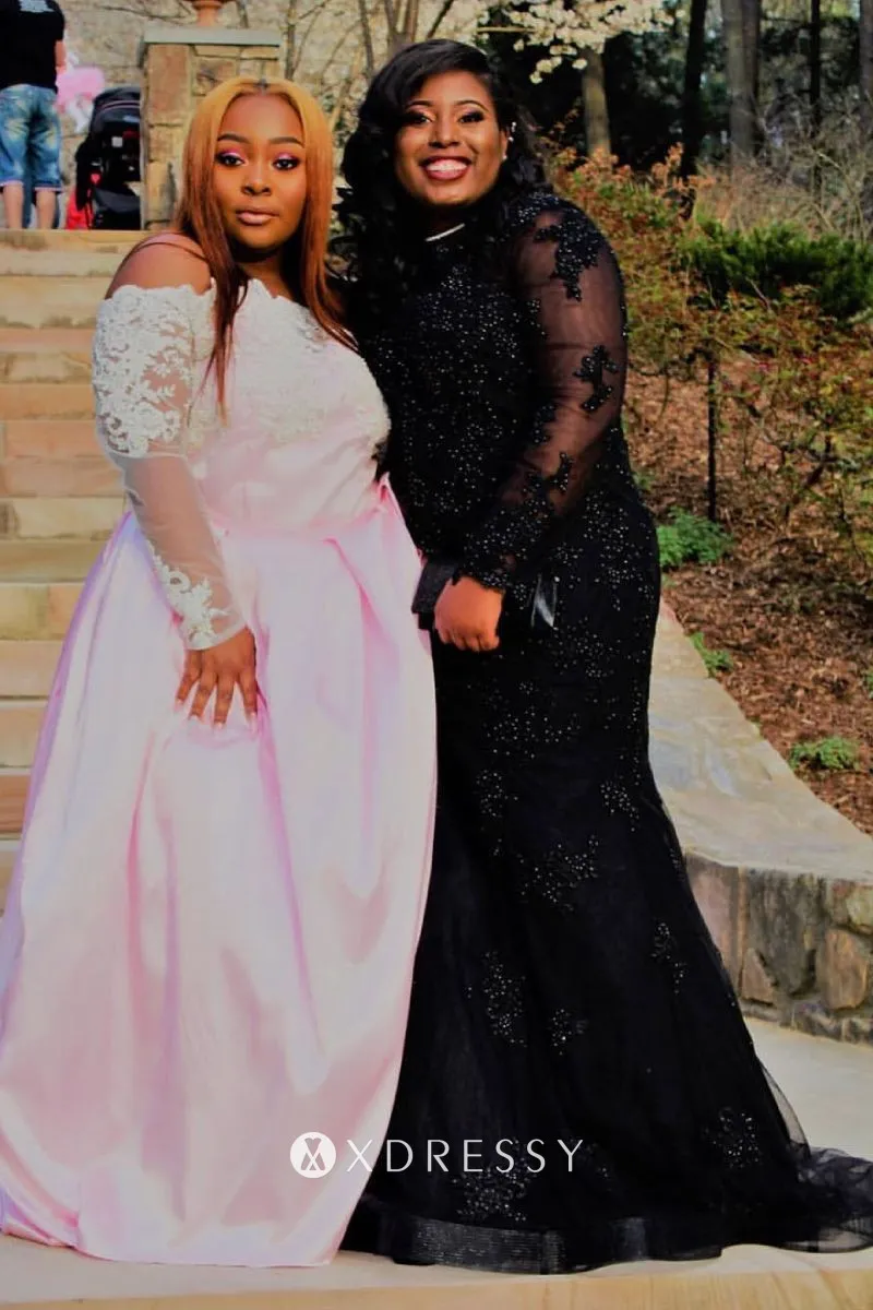 Beaded Black Lace Long Sleeve Plus Size 