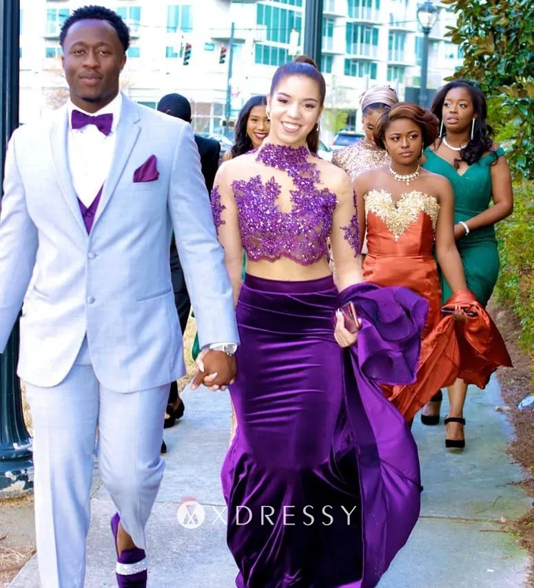 purple lace velvet illusion long sleeve prom dress with long train5 purple lace velvet illusion long sleeve prom dress with long train5