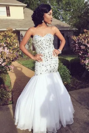 beaded drop waist strapless sweetheart prom dress