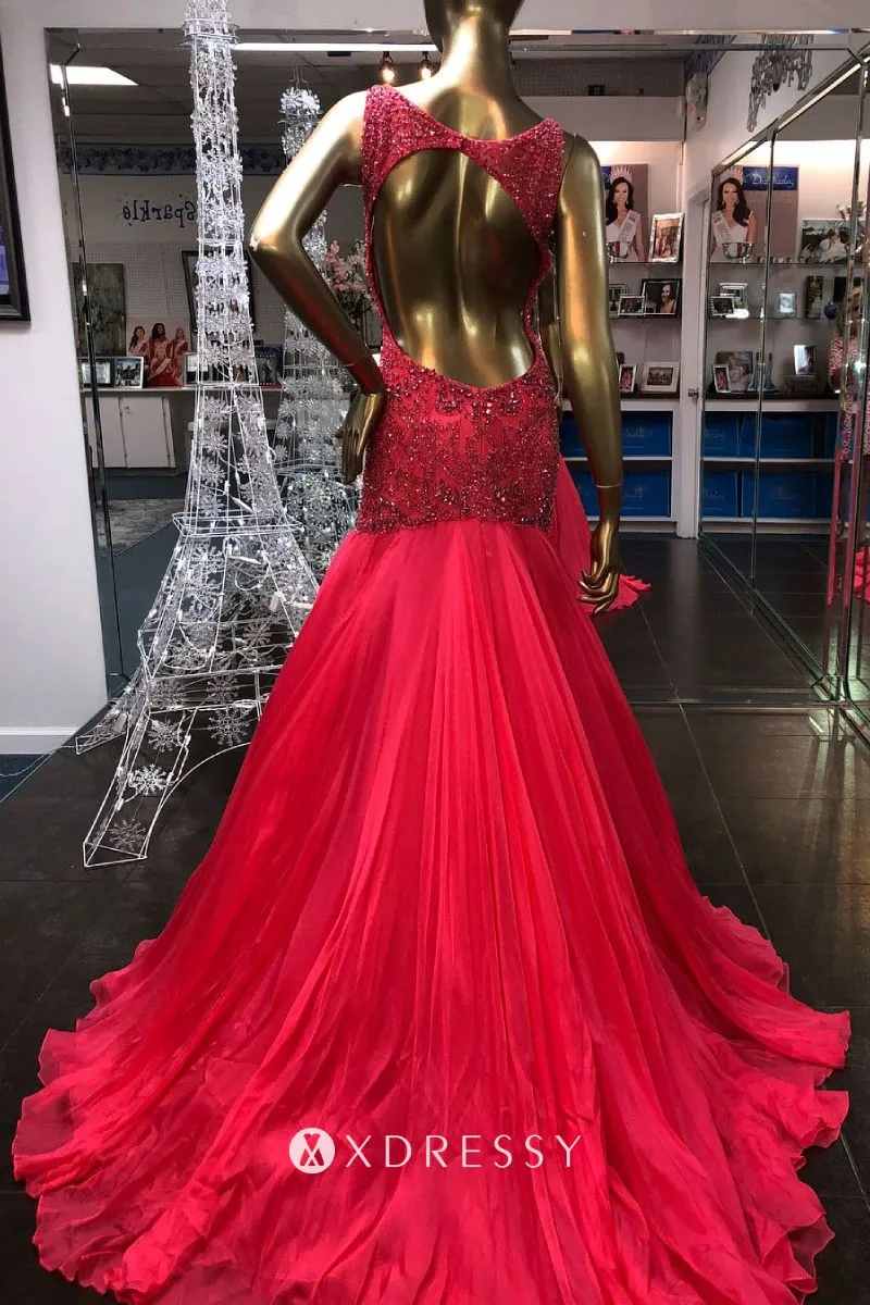 open back beaded ruby red drop waist mermaid pageant gown open back beaded ruby red drop waist mermaid pageant gown