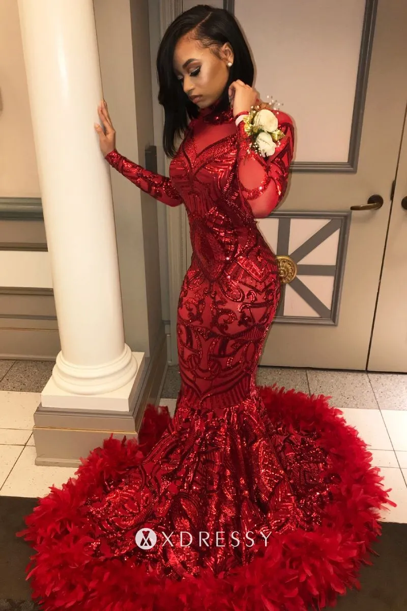 red sparkling prom dress