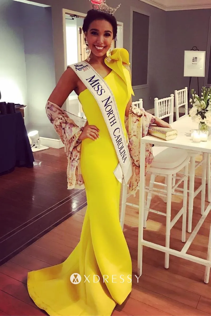 ruffled one shoulder yellow mermaid pageant dress ruffled one shoulder yellow mermaid pageant dress
