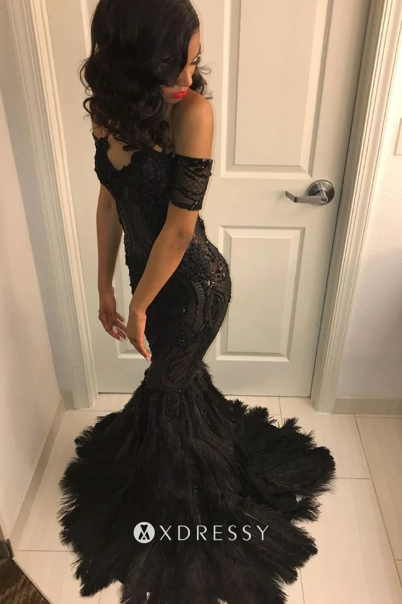 black sequin feather long prom gown black sequin feather long prom gown