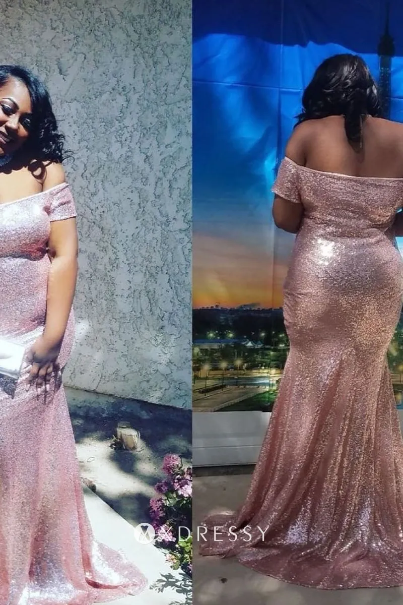 low back pink sequin off the shoulder plus size prom dress low back pink sequin off the shoulder plus size prom dress