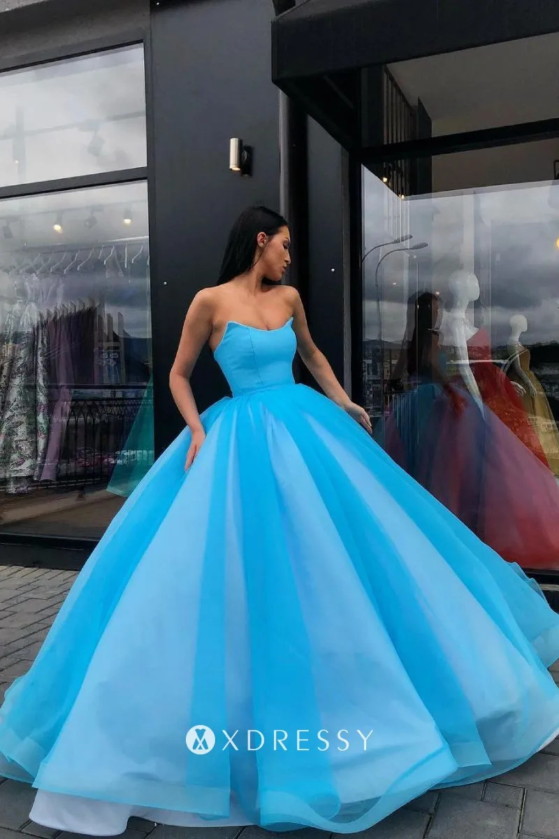 V Neck Turquoise Tulle Prom Ball Gown 