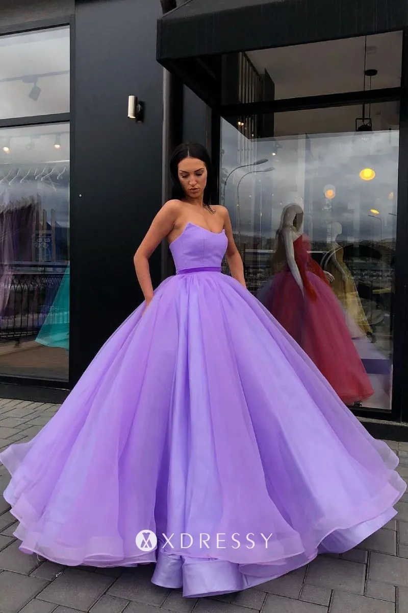 strapless V neck purple tulle prom ball gown strapless V neck purple tulle prom ball gown