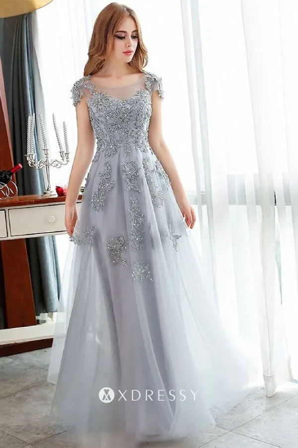 Fairy Gray Beaded Lace Appliqued Tulle 
