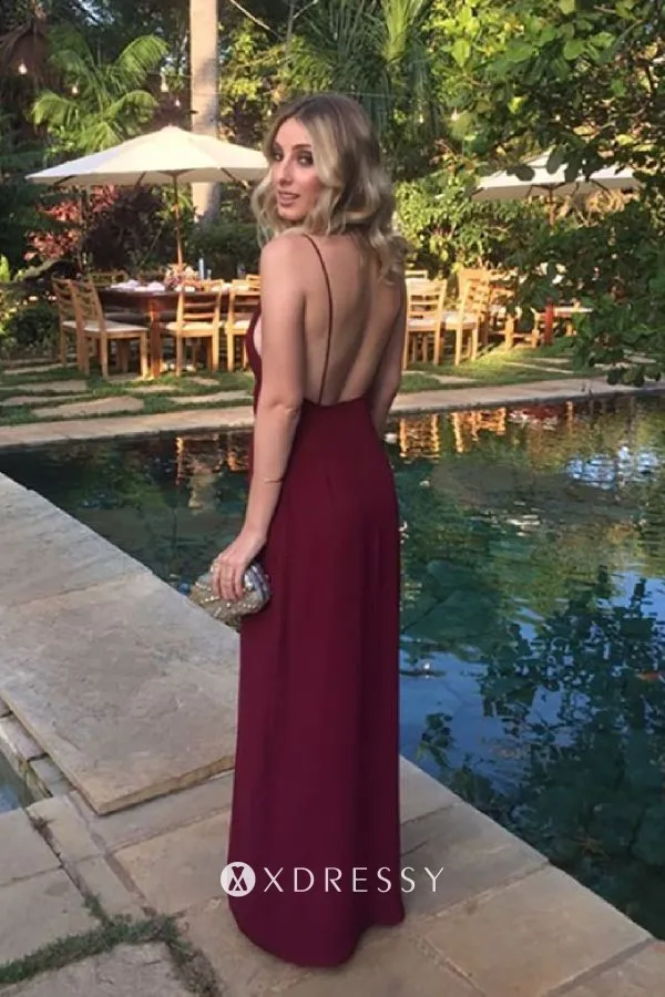 backless plunging V neck high slit long prom dress