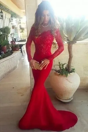 long sleeve scalloped V neck slim fit formal dress