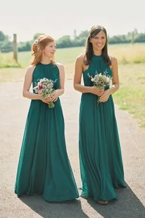 simple pleated green chiffon bridesmaid dresses